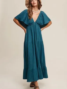 Fashion is an Attitude V-Neck Ruffle Sleeve Flowy Maxi Dress
