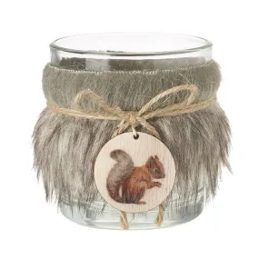 Faux Fur & Glass Squirrel T-light Holder