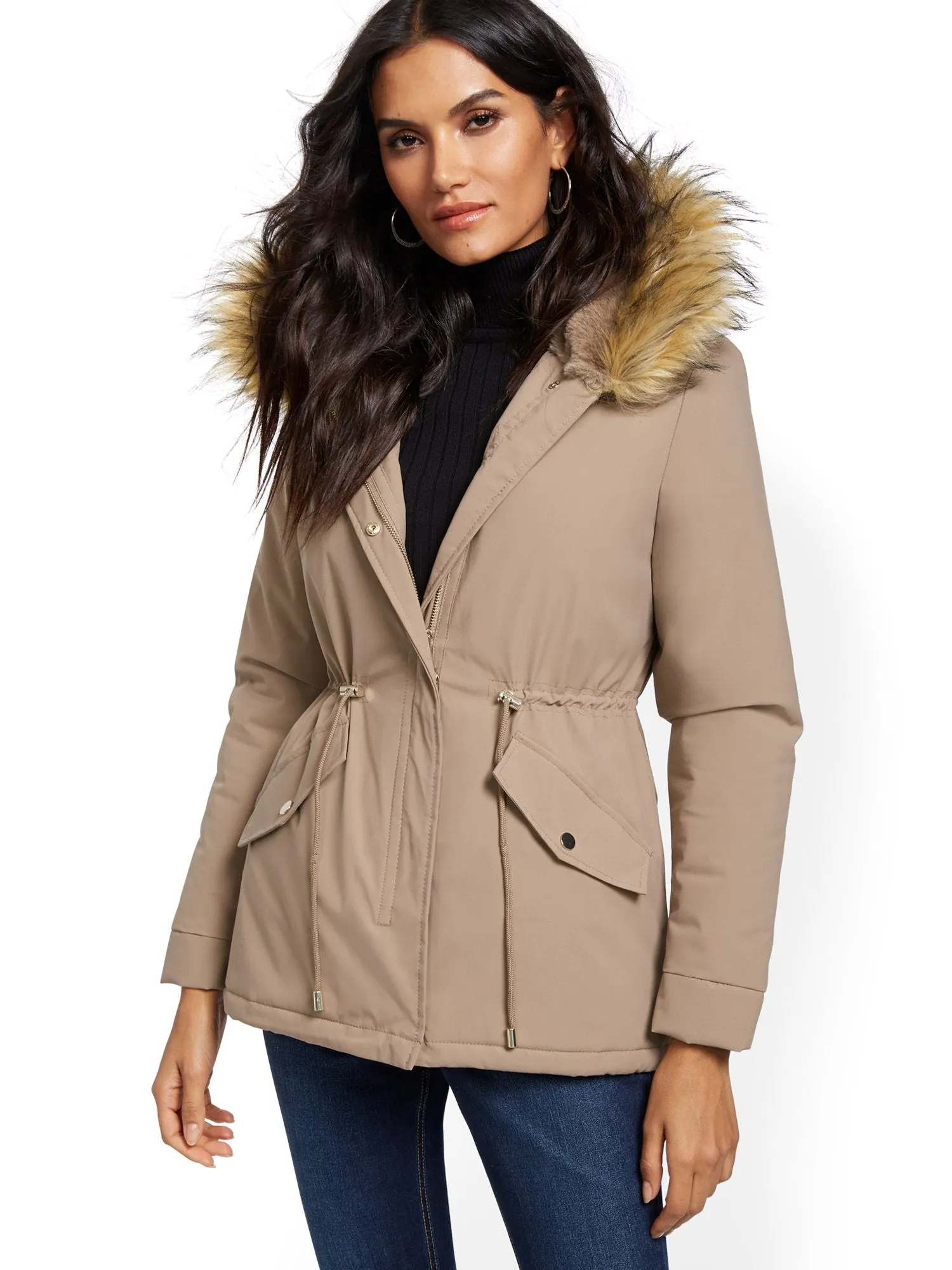 Faux-Fur Trim Hooded Anorak Jacket