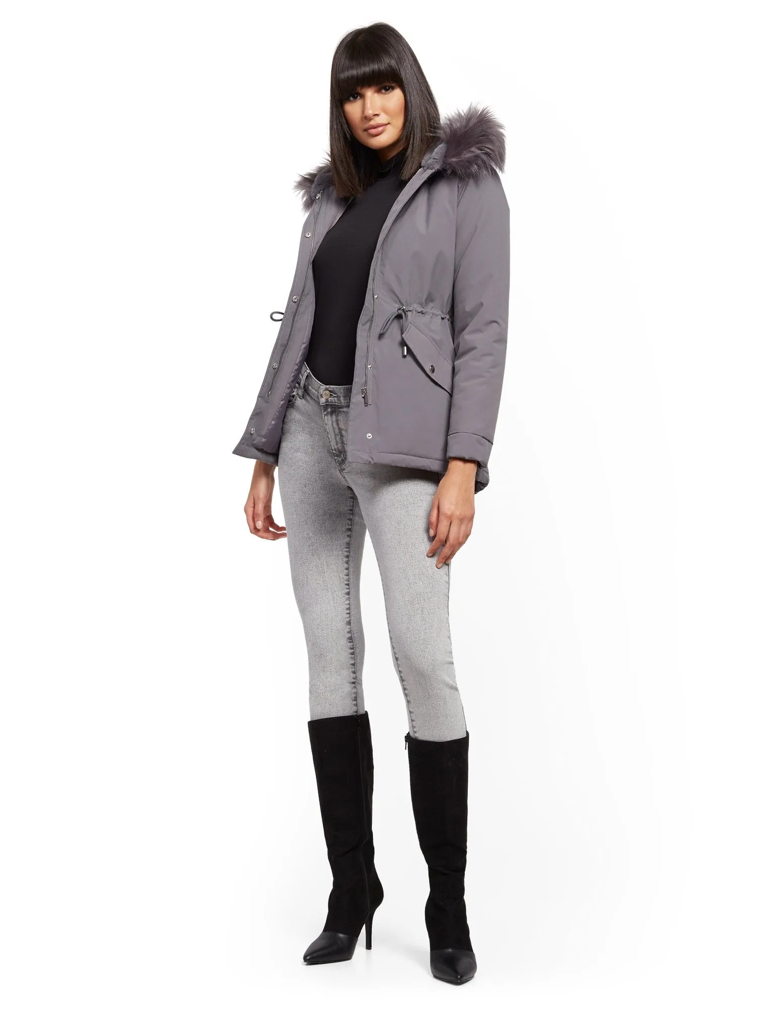Faux-Fur Trim Hooded Anorak Jacket