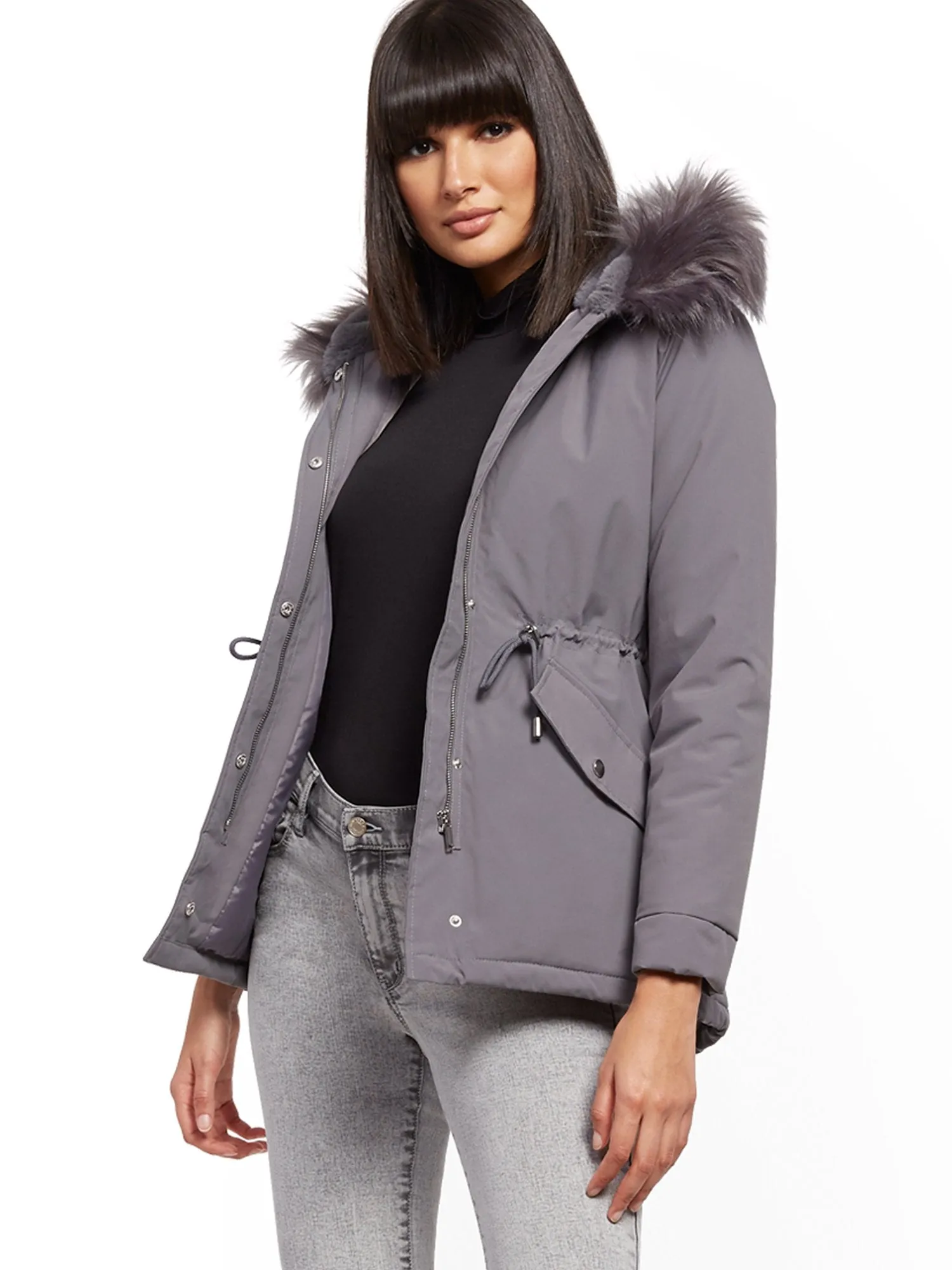 Faux-Fur Trim Hooded Anorak Jacket