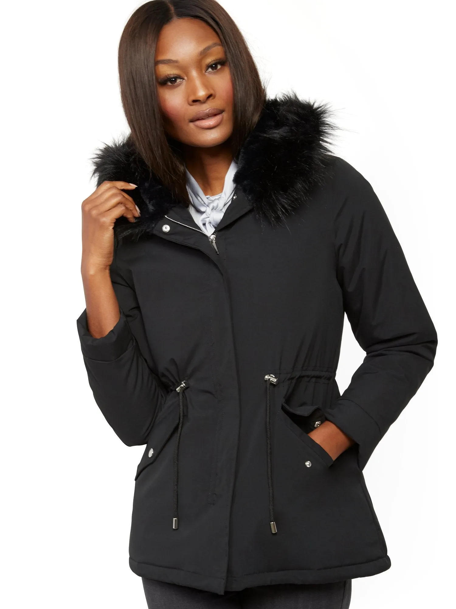 Faux-Fur Trim Hooded Anorak Jacket