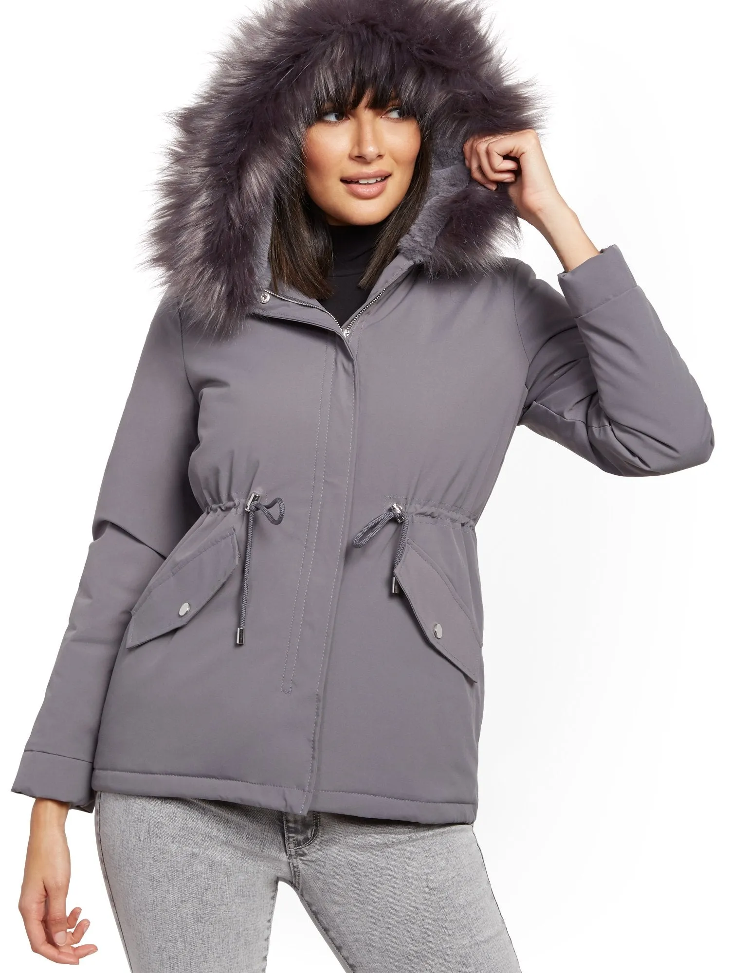Faux-Fur Trim Hooded Anorak Jacket