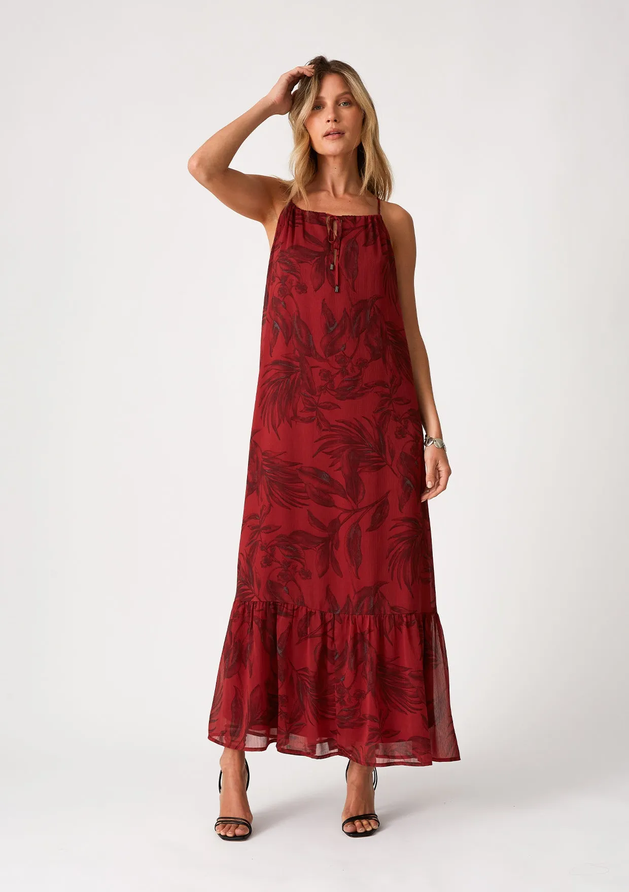Flowy Floral Tie Front Halter Maxi Dress