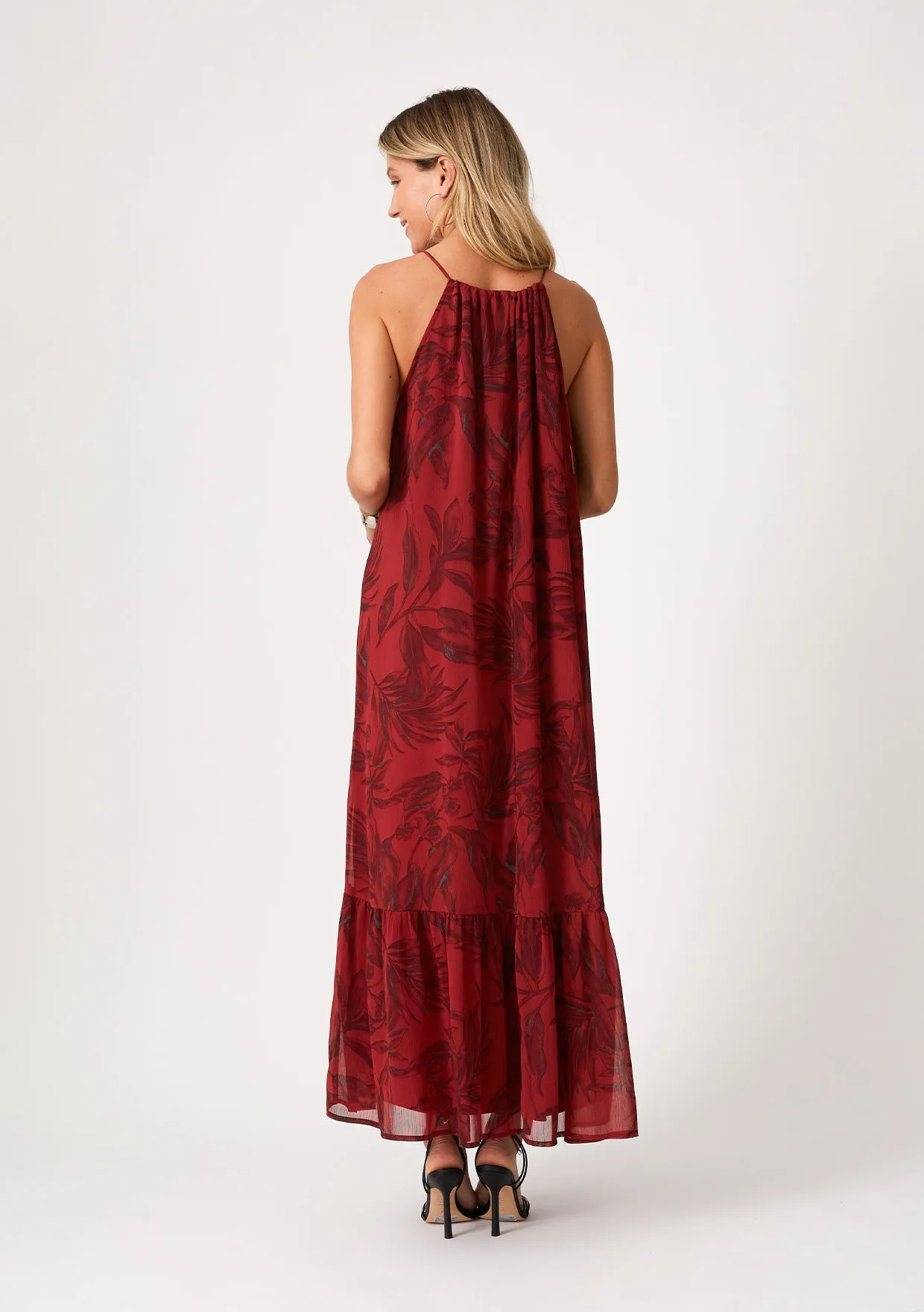 Flowy Floral Tie Front Halter Maxi Dress