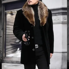 Fur Collar Single Breasted Mid Length Coat