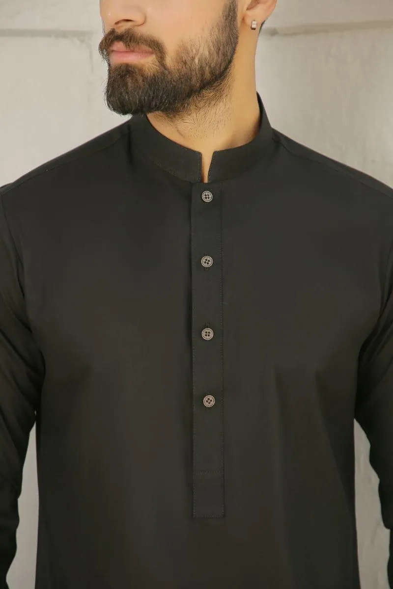 GEM GARMENTS - Azmat - Band Collar - Black - 2 Piece