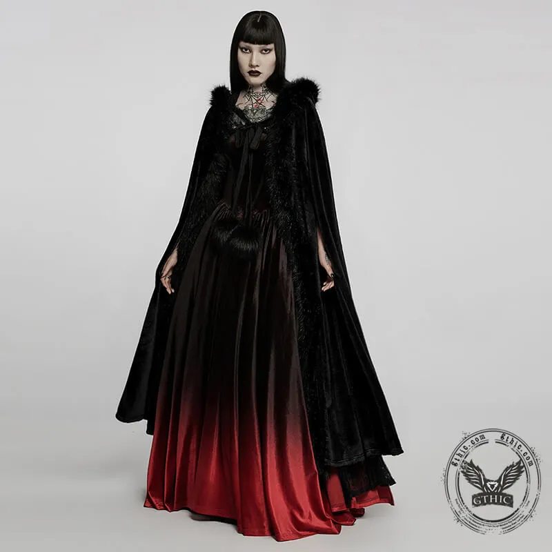 Gothic Fur Collar Winter Hooded Cape