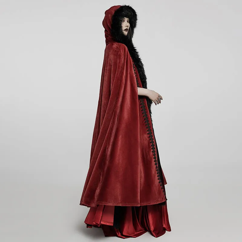 Gothic Fur Collar Winter Hooded Cape