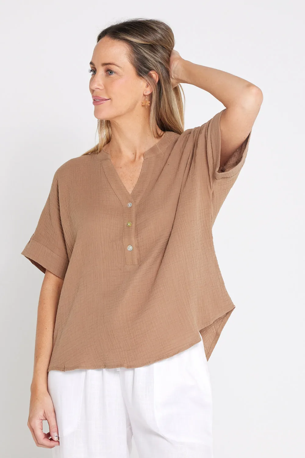 Gracie Cotton Muslin Top - Bark