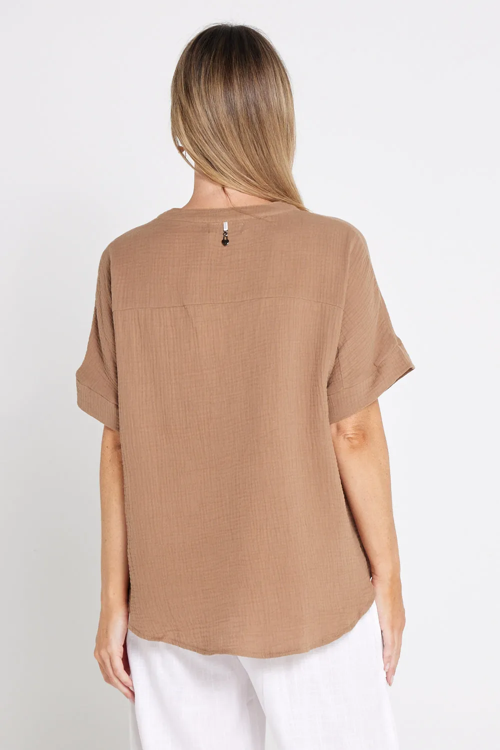 Gracie Cotton Muslin Top - Bark
