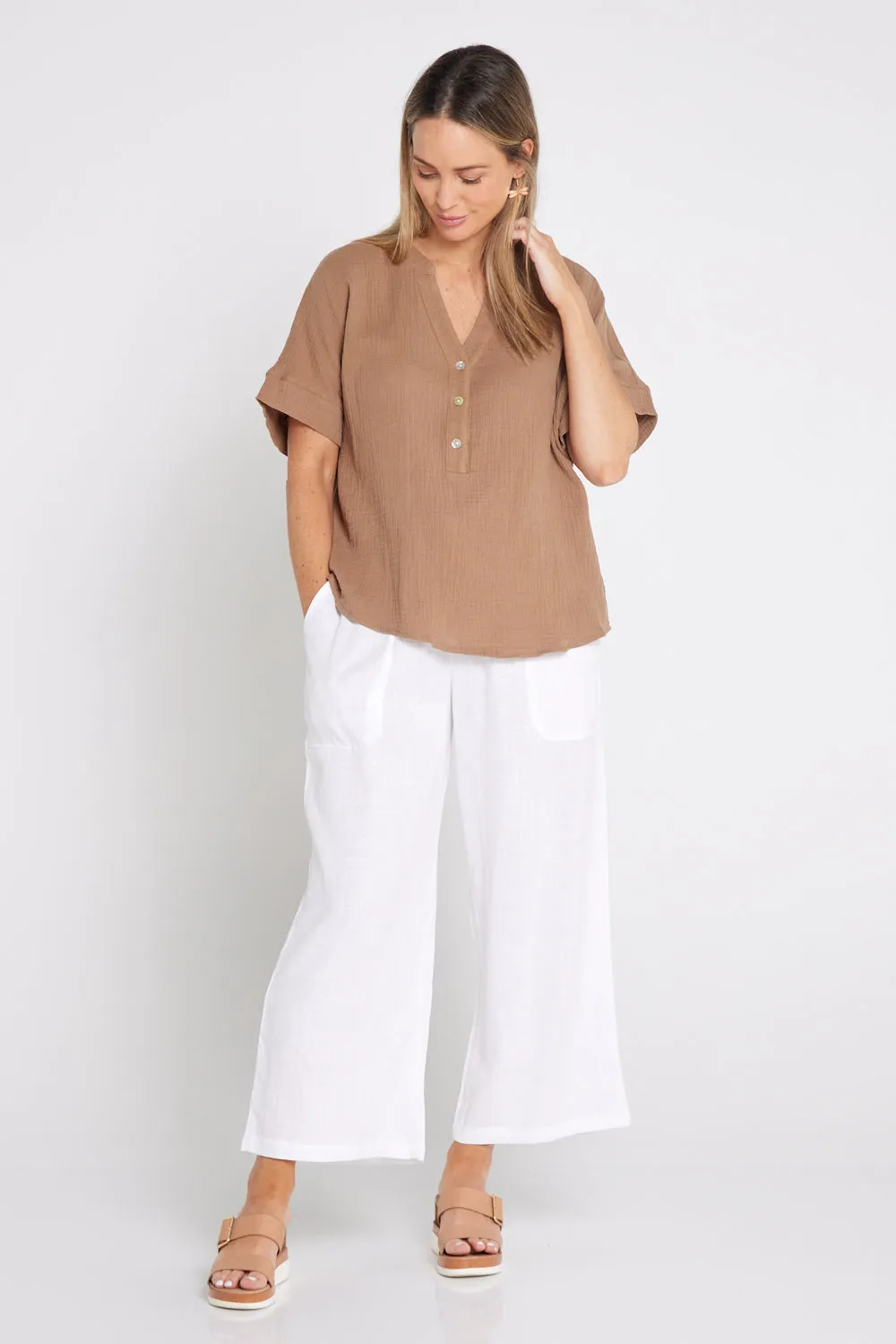 Gracie Cotton Muslin Top - Bark