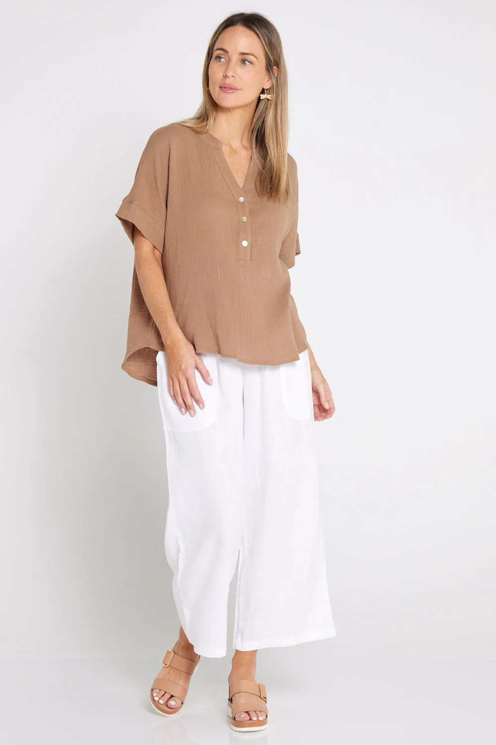 Gracie Cotton Muslin Top - Bark