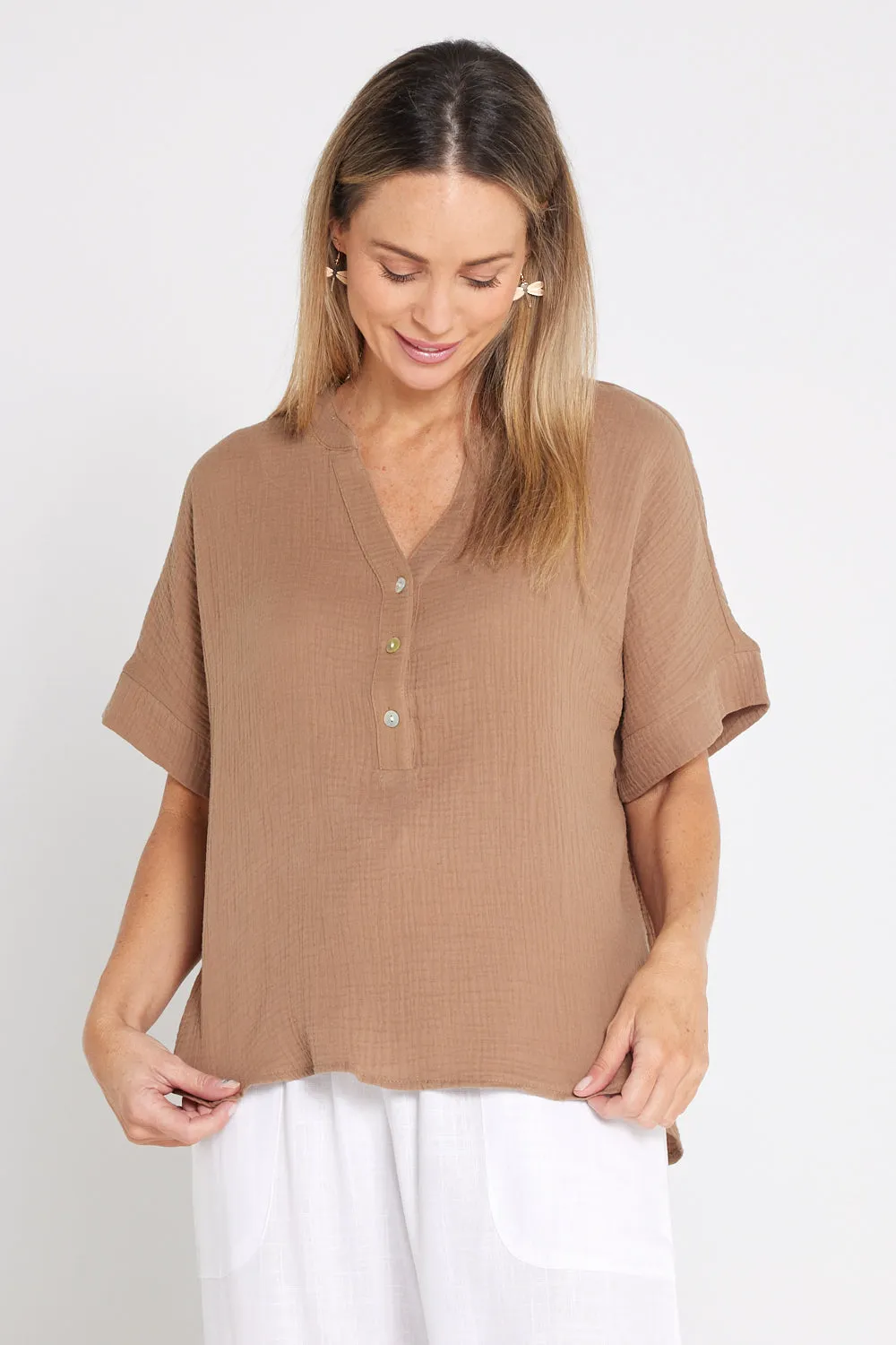 Gracie Cotton Muslin Top - Bark