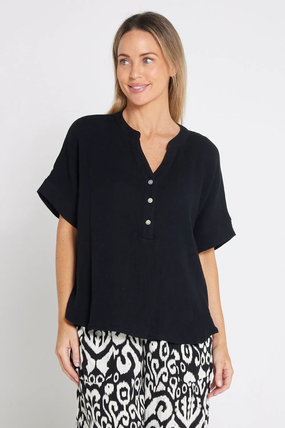 Gracie Cotton Muslin Top - Black