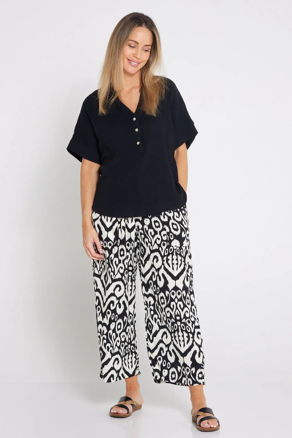 Gracie Cotton Muslin Top - Black