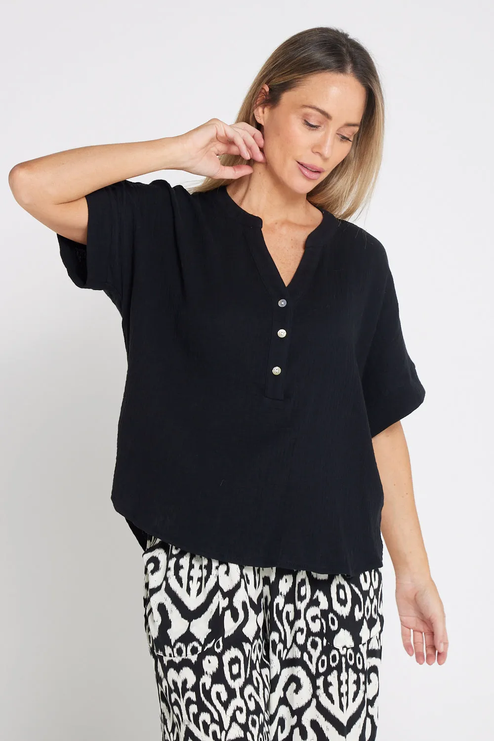 Gracie Cotton Muslin Top - Black
