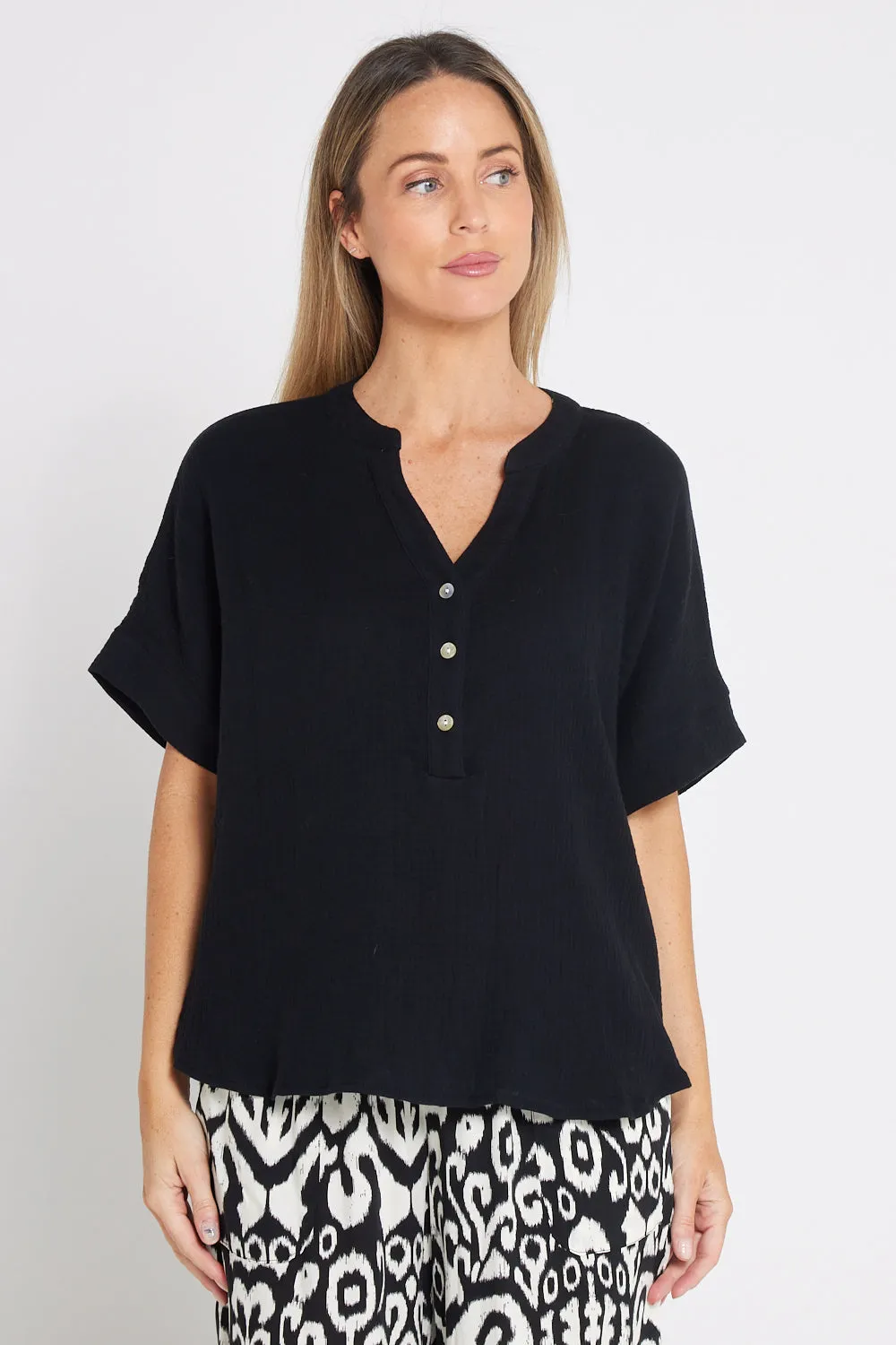 Gracie Cotton Muslin Top - Black