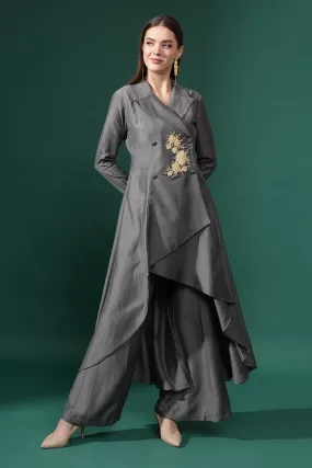 Grey Cotton Silk Embellished Co-Ord Set