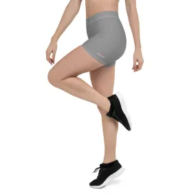 Grey Solid Color Women's Shorts, Light Pastel Gray Designer Ladies' Tights-Made in USA/EU/MX