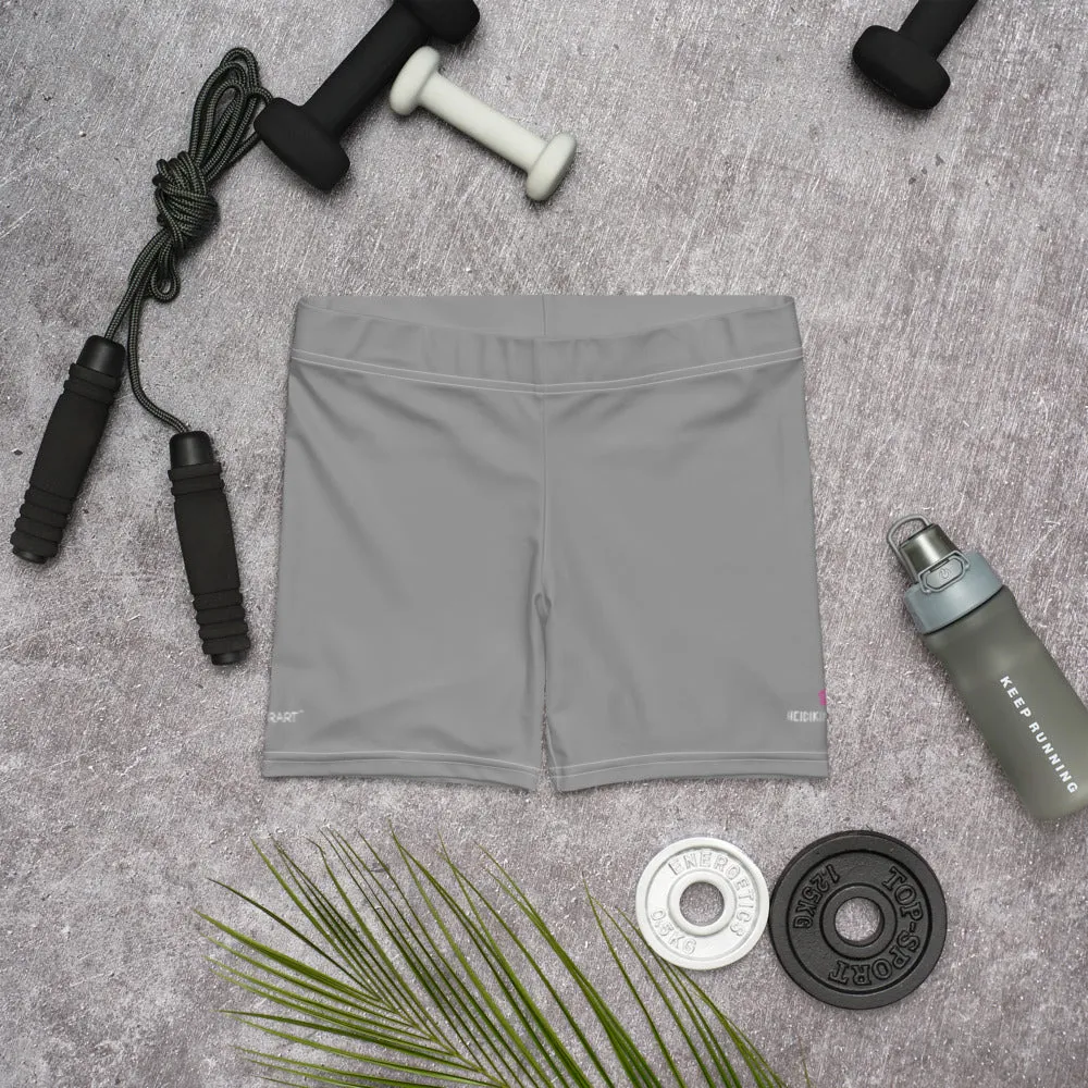 Grey Solid Color Women's Shorts, Light Pastel Gray Designer Ladies' Tights-Made in USA/EU/MX