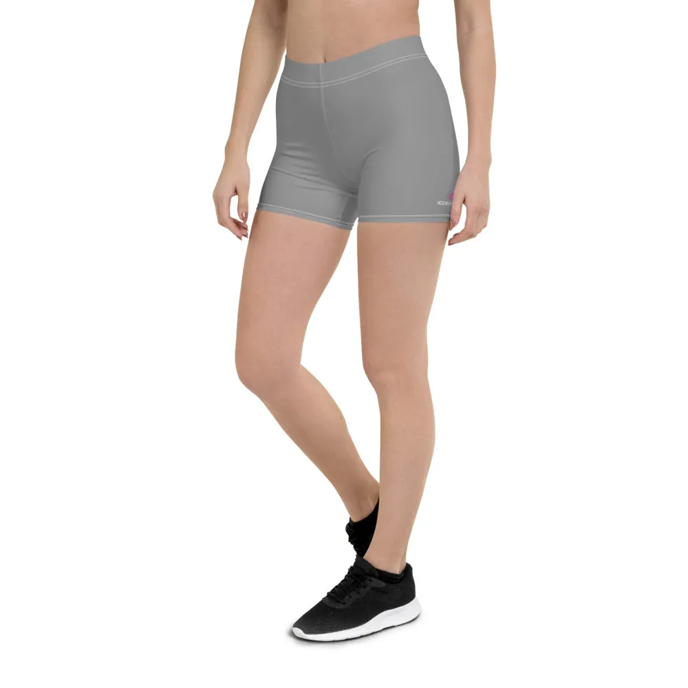 Grey Solid Color Women's Shorts, Light Pastel Gray Designer Ladies' Tights-Made in USA/EU/MX