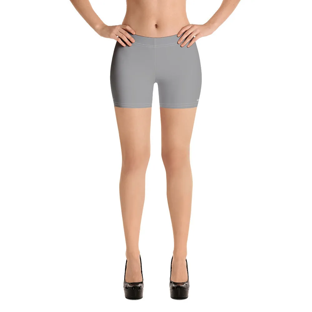 Grey Solid Color Women's Shorts, Light Pastel Gray Designer Ladies' Tights-Made in USA/EU/MX