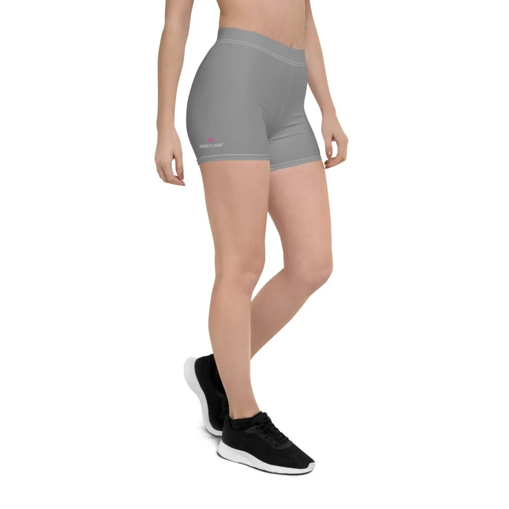 Grey Solid Color Women's Shorts, Light Pastel Gray Designer Ladies' Tights-Made in USA/EU/MX