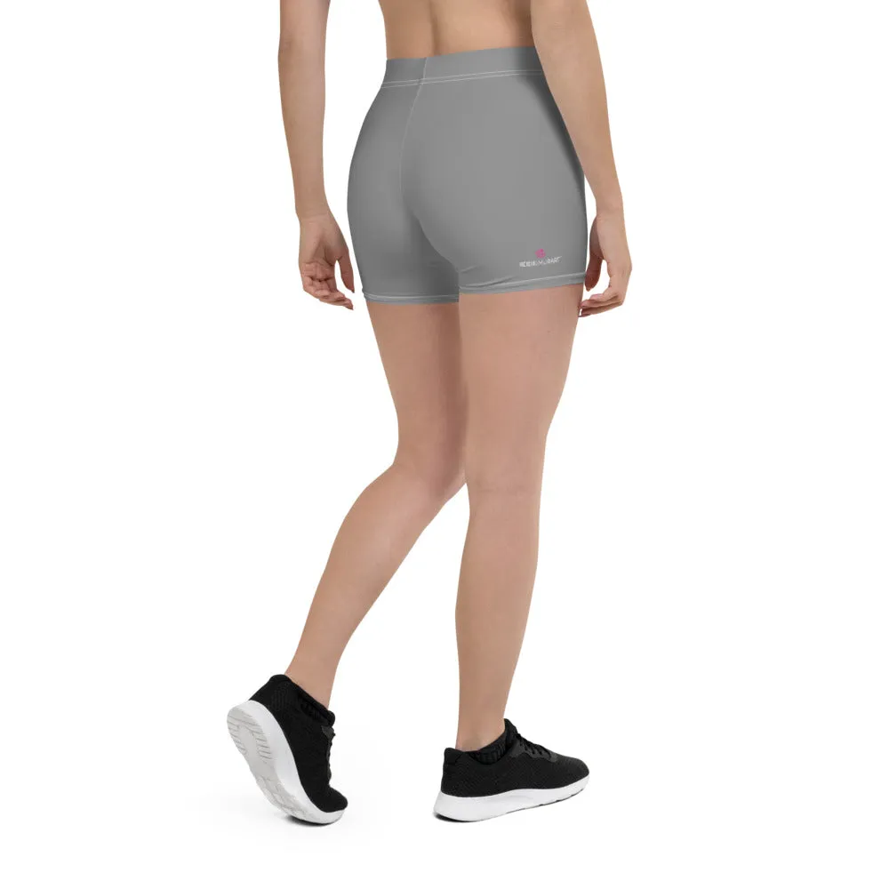 Grey Solid Color Women's Shorts, Light Pastel Gray Designer Ladies' Tights-Made in USA/EU/MX