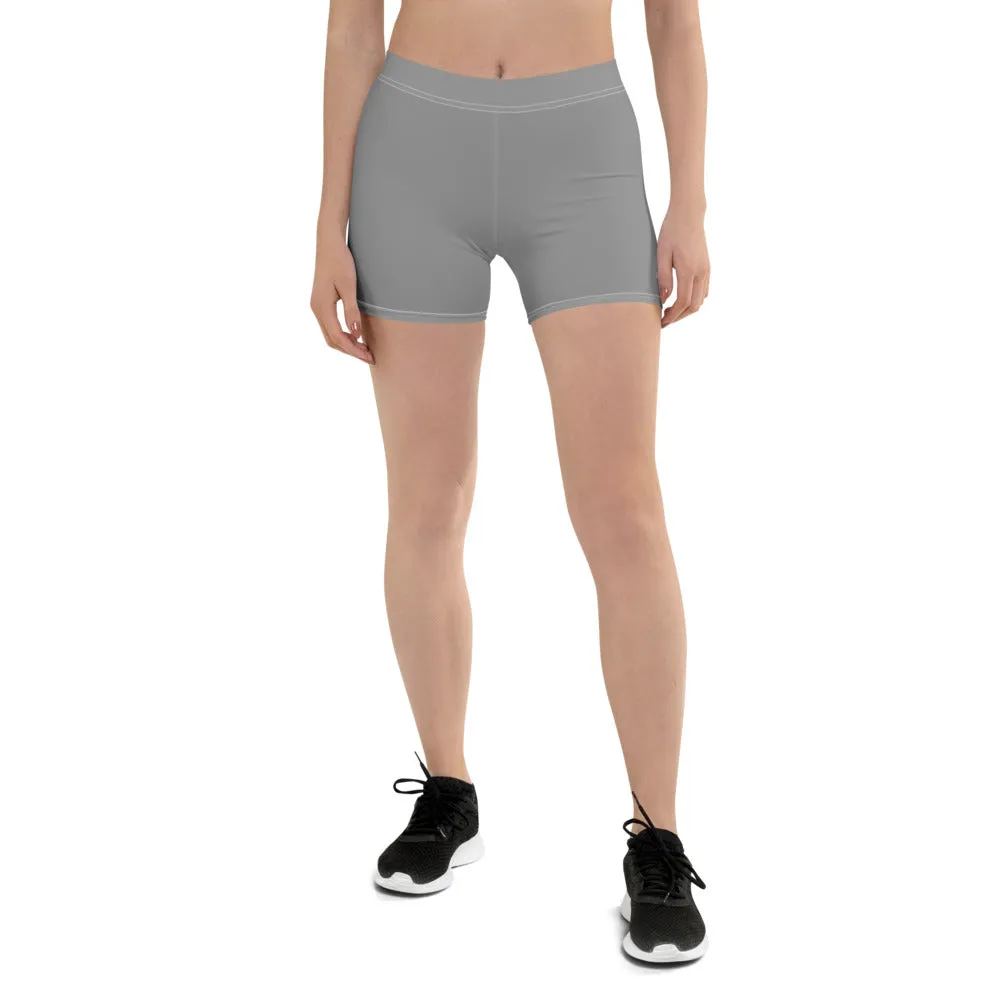 Grey Solid Color Women's Shorts, Light Pastel Gray Designer Ladies' Tights-Made in USA/EU/MX