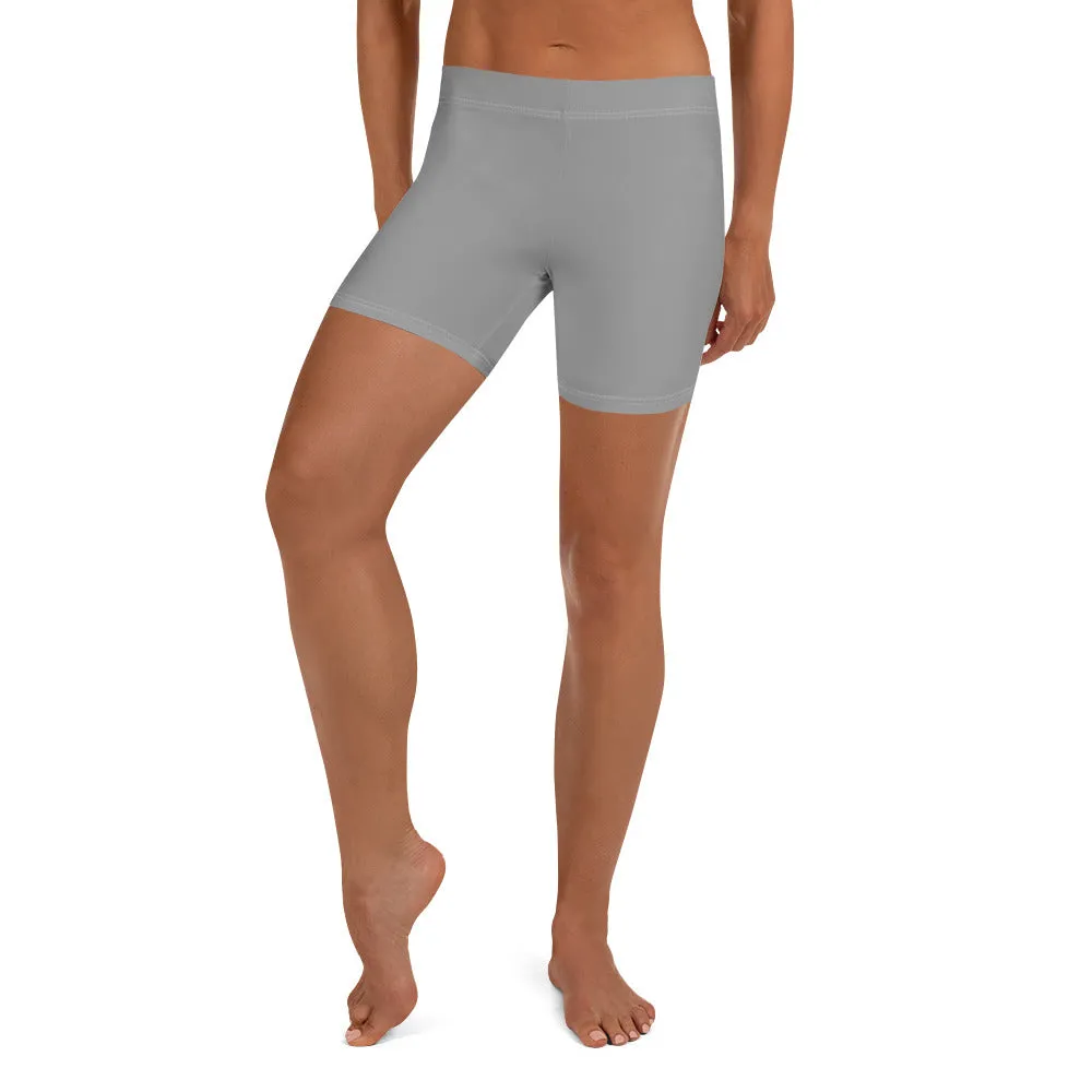 Grey Solid Color Women's Shorts, Light Pastel Gray Designer Ladies' Tights-Made in USA/EU/MX