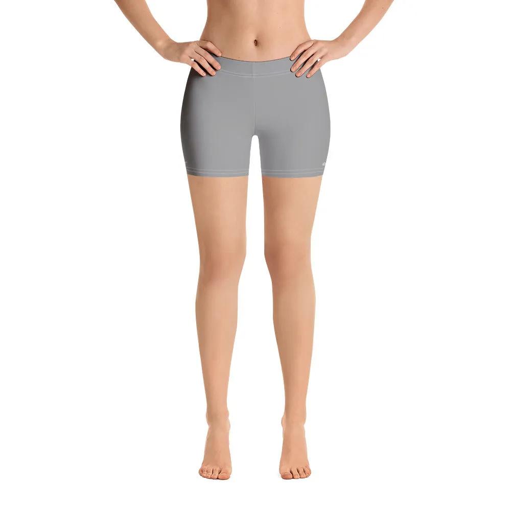 Grey Solid Color Women's Shorts, Light Pastel Gray Designer Ladies' Tights-Made in USA/EU/MX