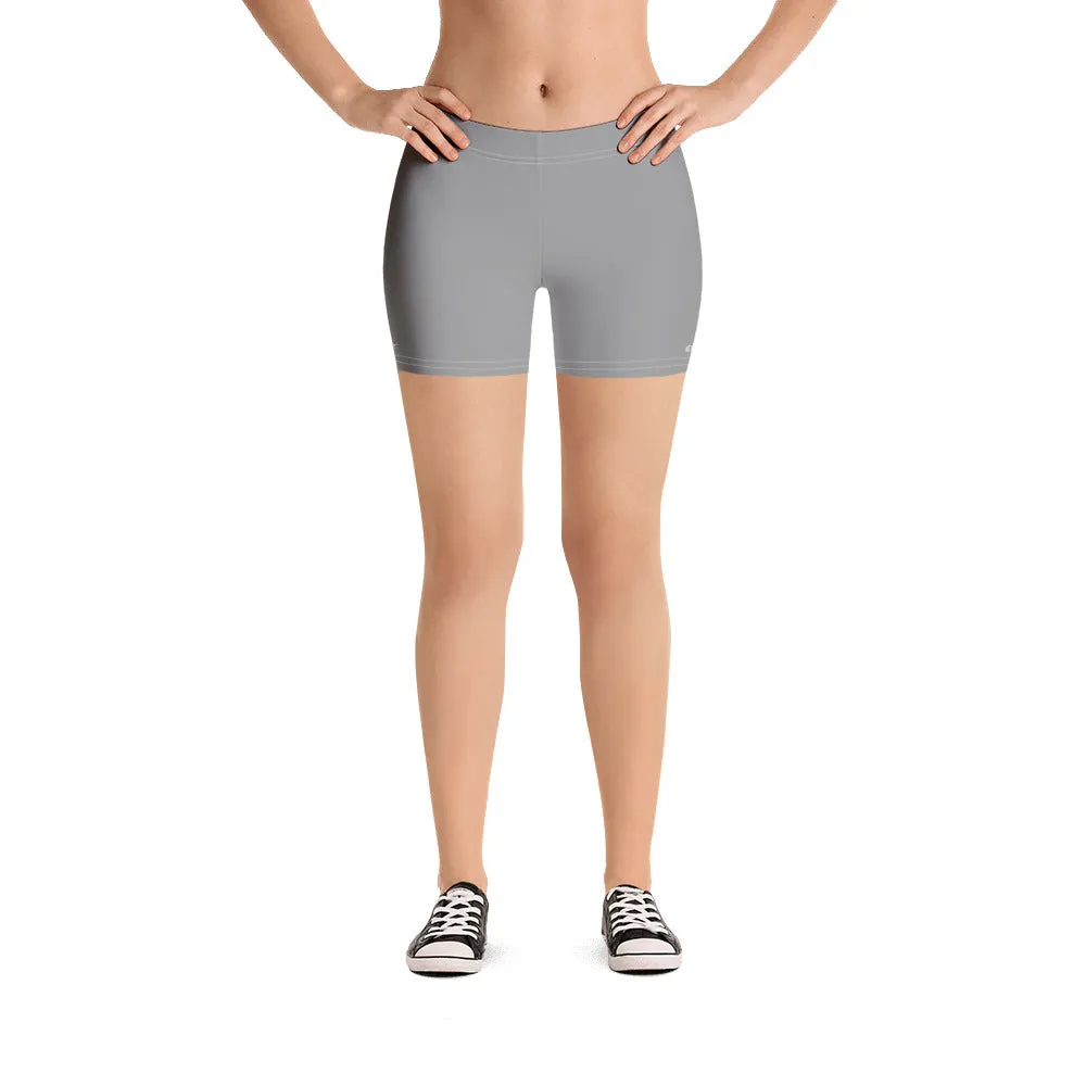 Grey Solid Color Women's Shorts, Light Pastel Gray Designer Ladies' Tights-Made in USA/EU/MX