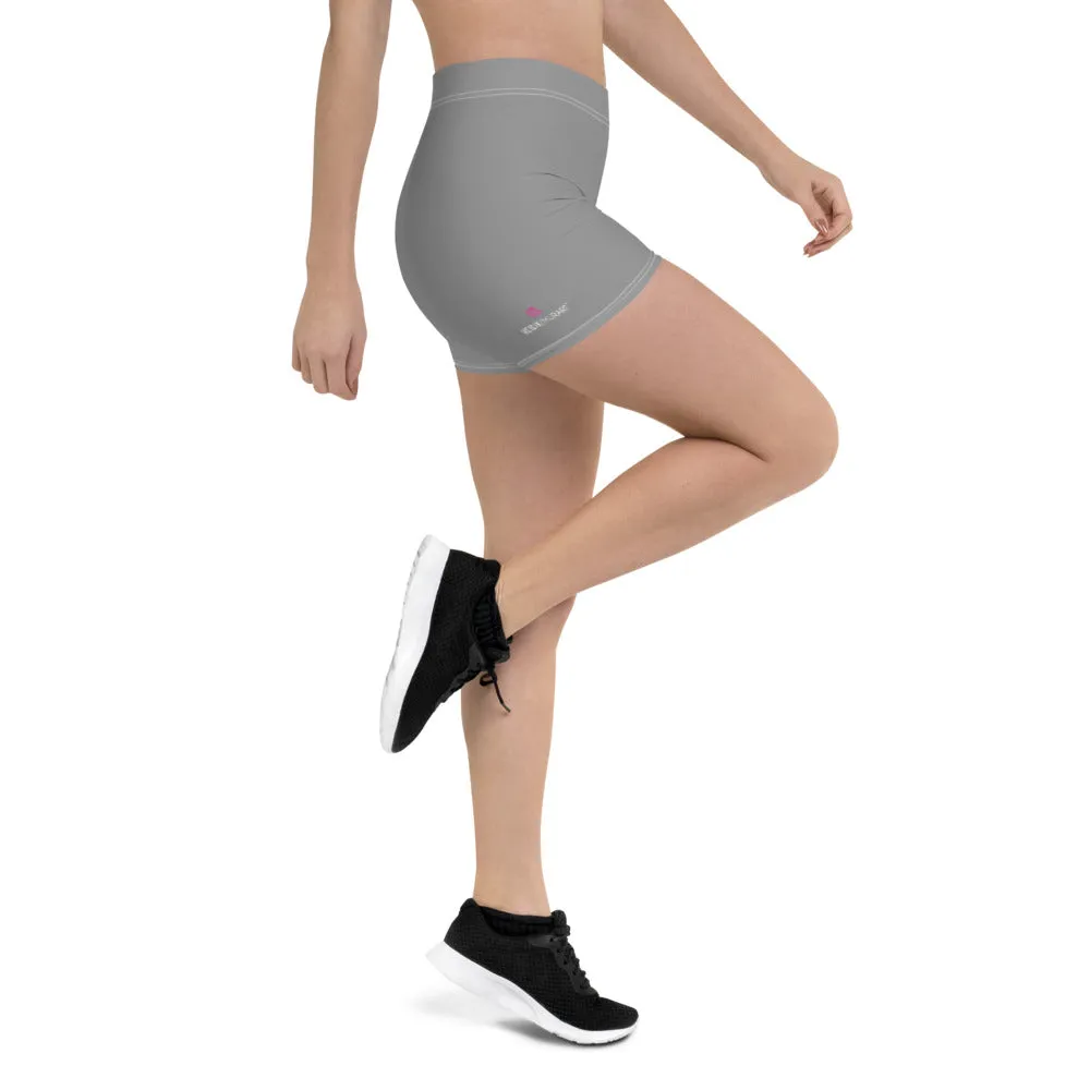 Grey Solid Color Women's Shorts, Light Pastel Gray Designer Ladies' Tights-Made in USA/EU/MX