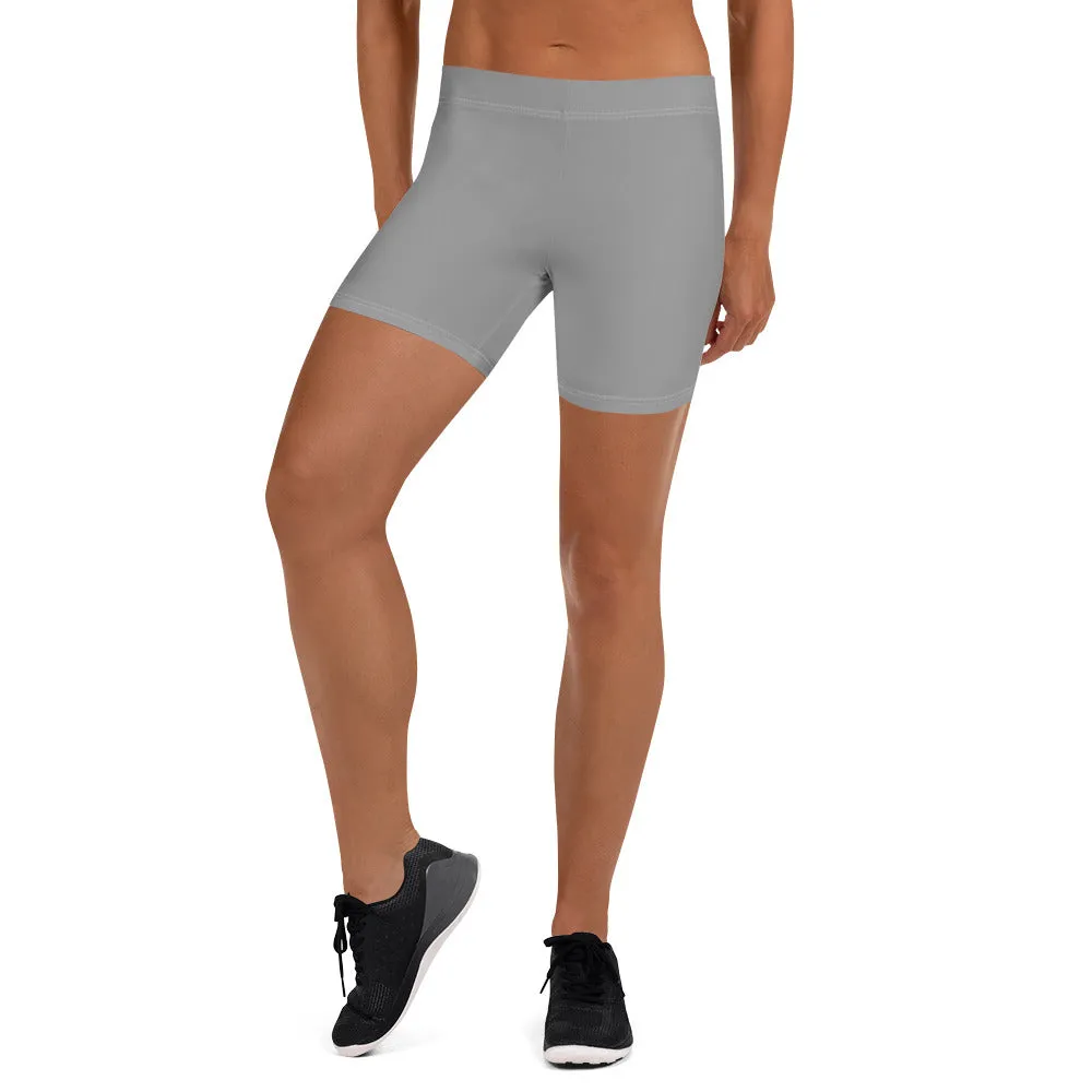 Grey Solid Color Women's Shorts, Light Pastel Gray Designer Ladies' Tights-Made in USA/EU/MX