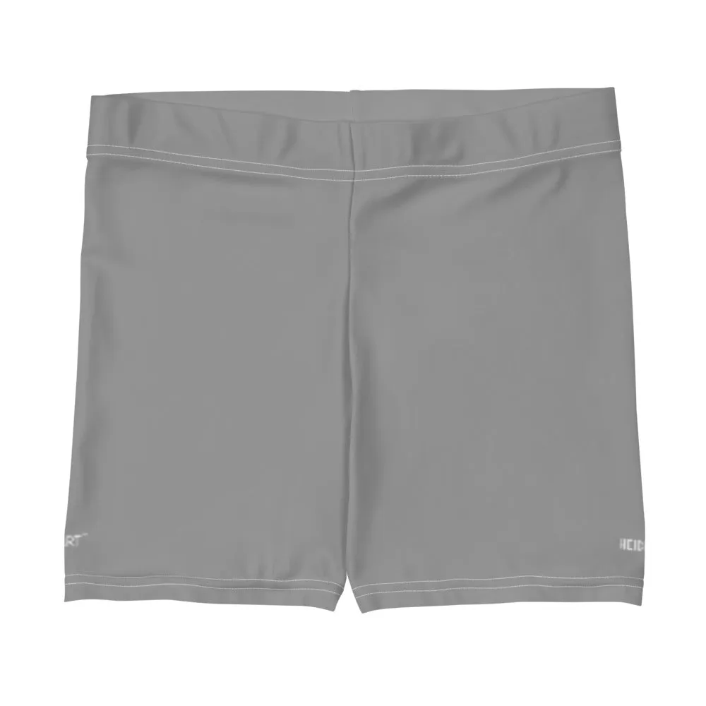Grey Solid Color Women's Shorts, Light Pastel Gray Designer Ladies' Tights-Made in USA/EU/MX