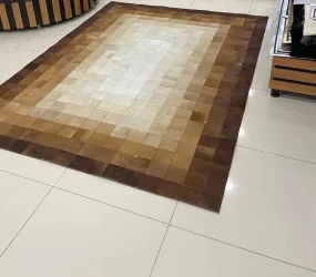 Handmade 100% Genuine Cowhide Area Rug, Brown Patchwork Rug for Living Room