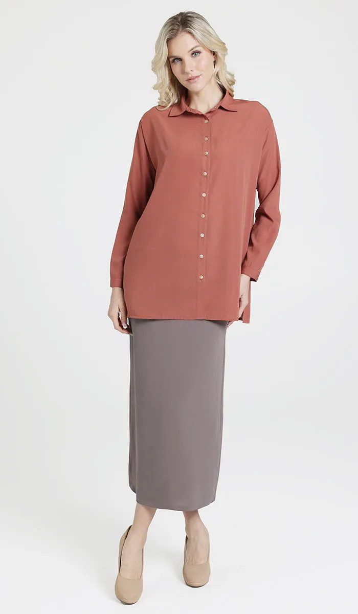Hania Loose Button Down Shirt - Clay