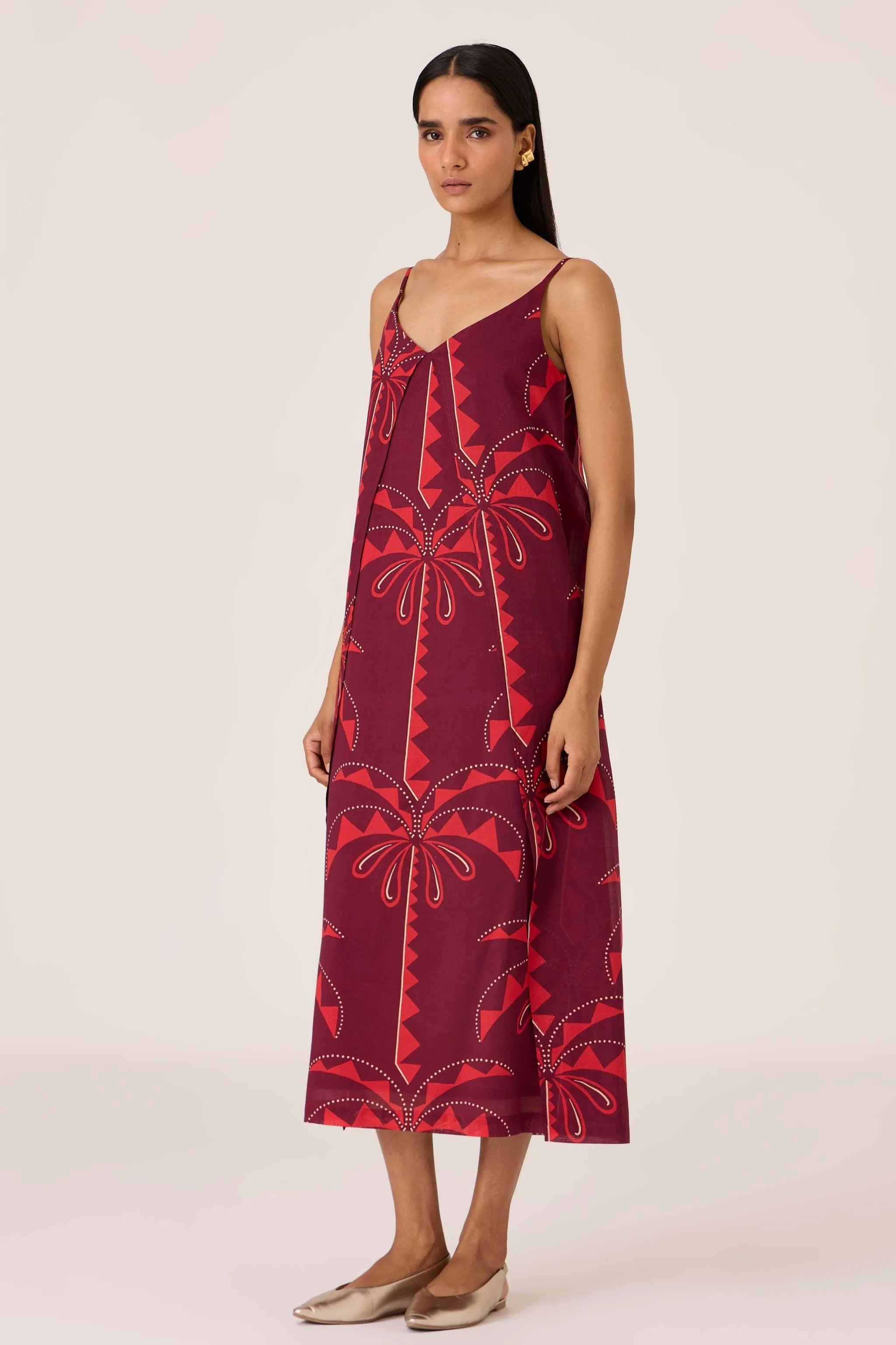 Isa Palm Print Slip Dress