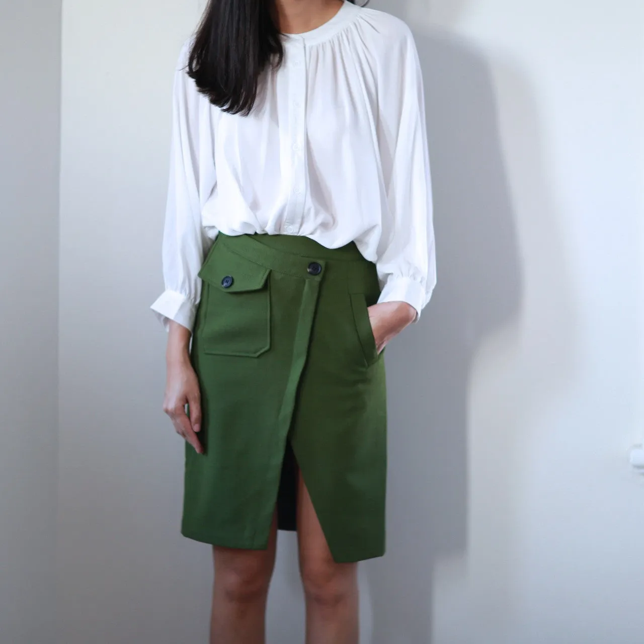Jane Khaki Green Midi Skirt