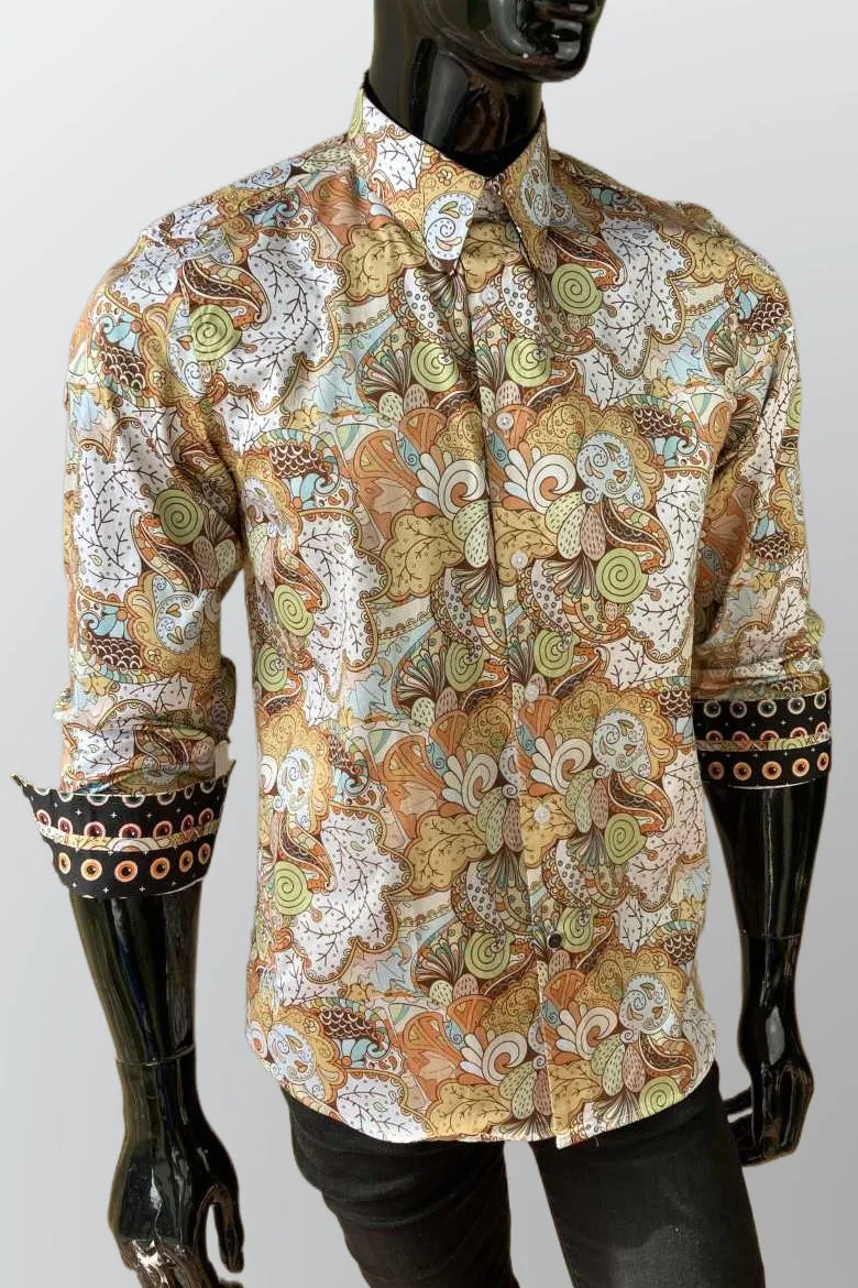 JOHN LENNON Mens Watford Long Sleeve Paisley Shirt - Mustard