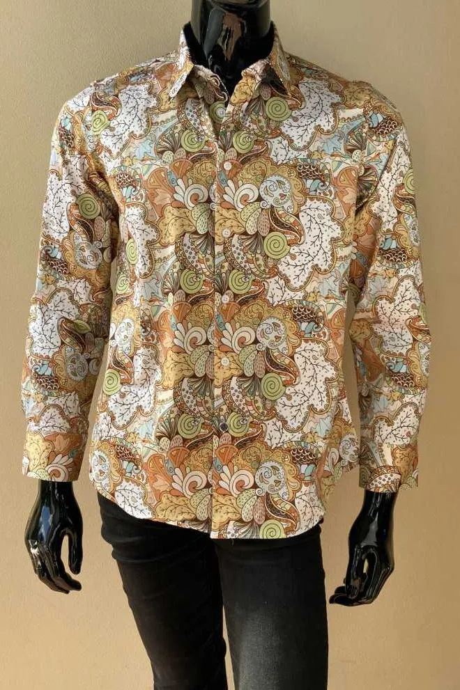 JOHN LENNON Mens Watford Long Sleeve Paisley Shirt - Mustard