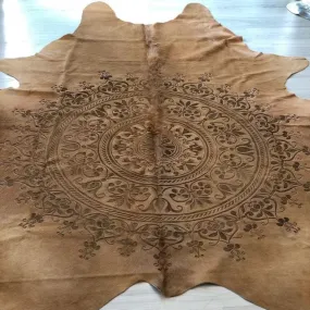 Large Cowhide Skin Rug with Beautiful Laser Pattern, Natural Decor