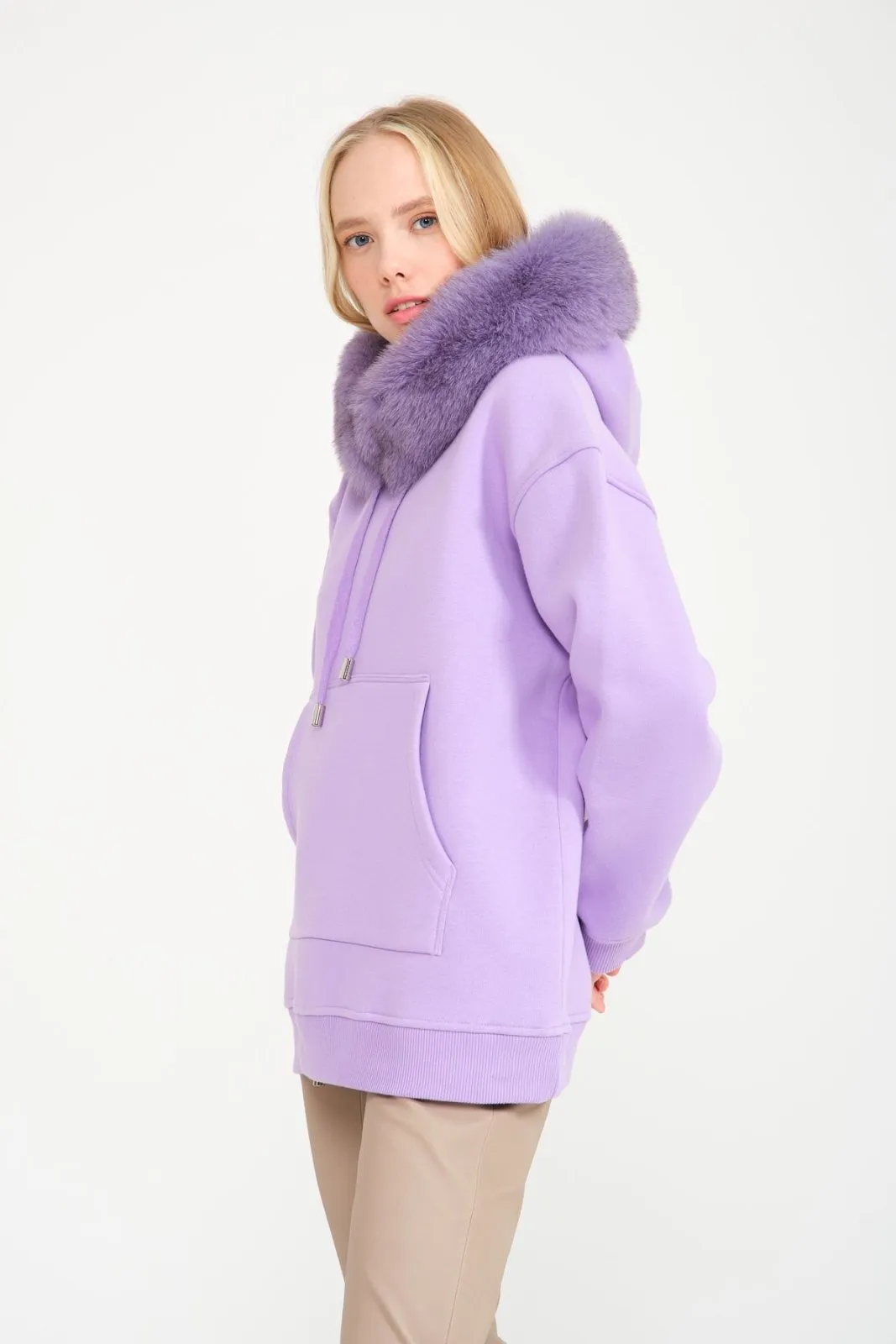 Lilac Fox Fur Hoodie