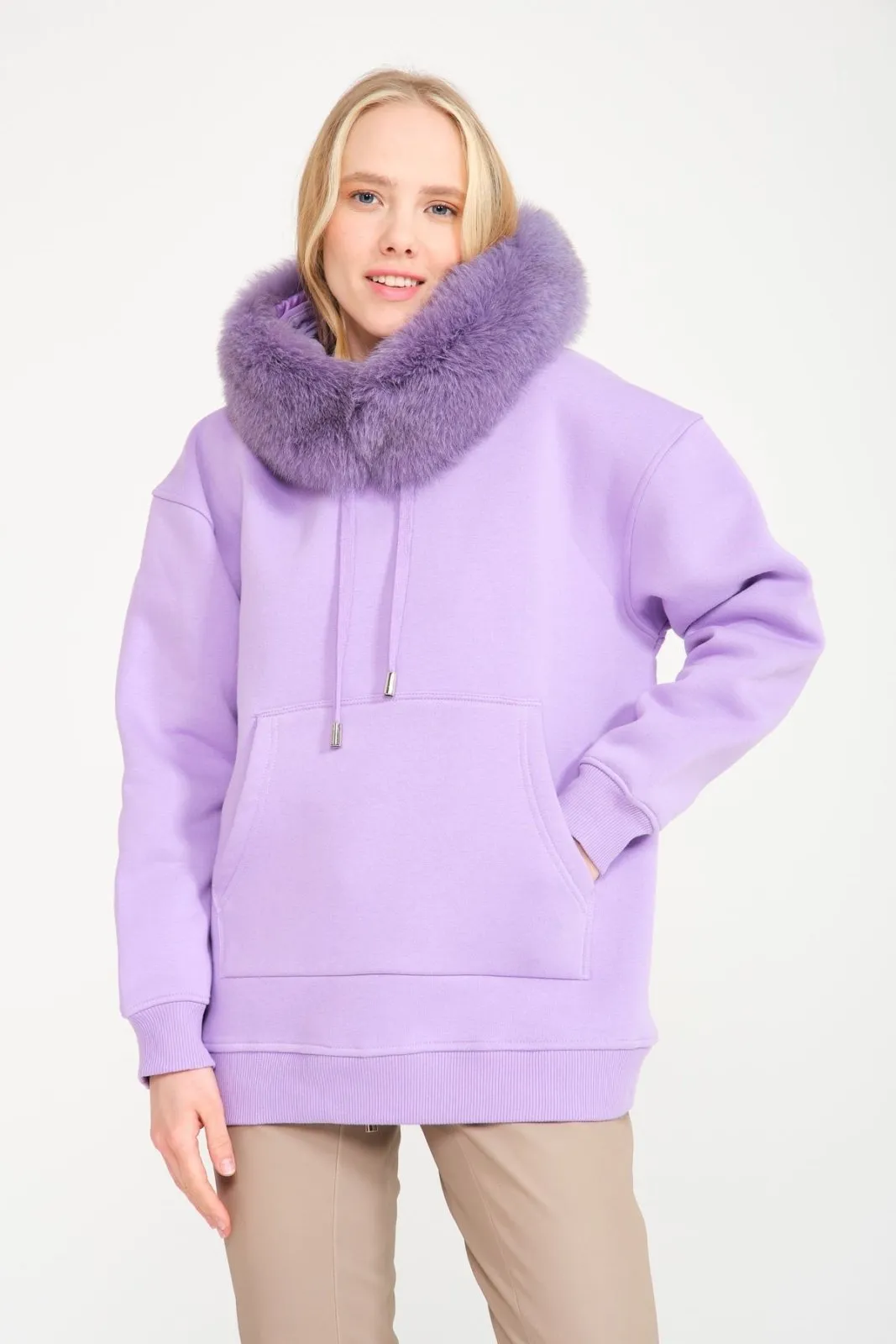 Lilac Fox Fur Hoodie