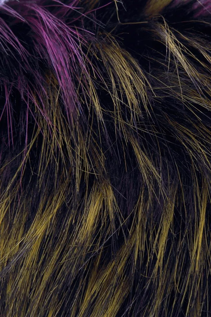 Long Multi Colour Faux Fur Collar - Black/Purple/Blue