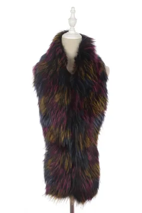 Long Multi Colour Faux Fur Collar - Black/Purple/Blue