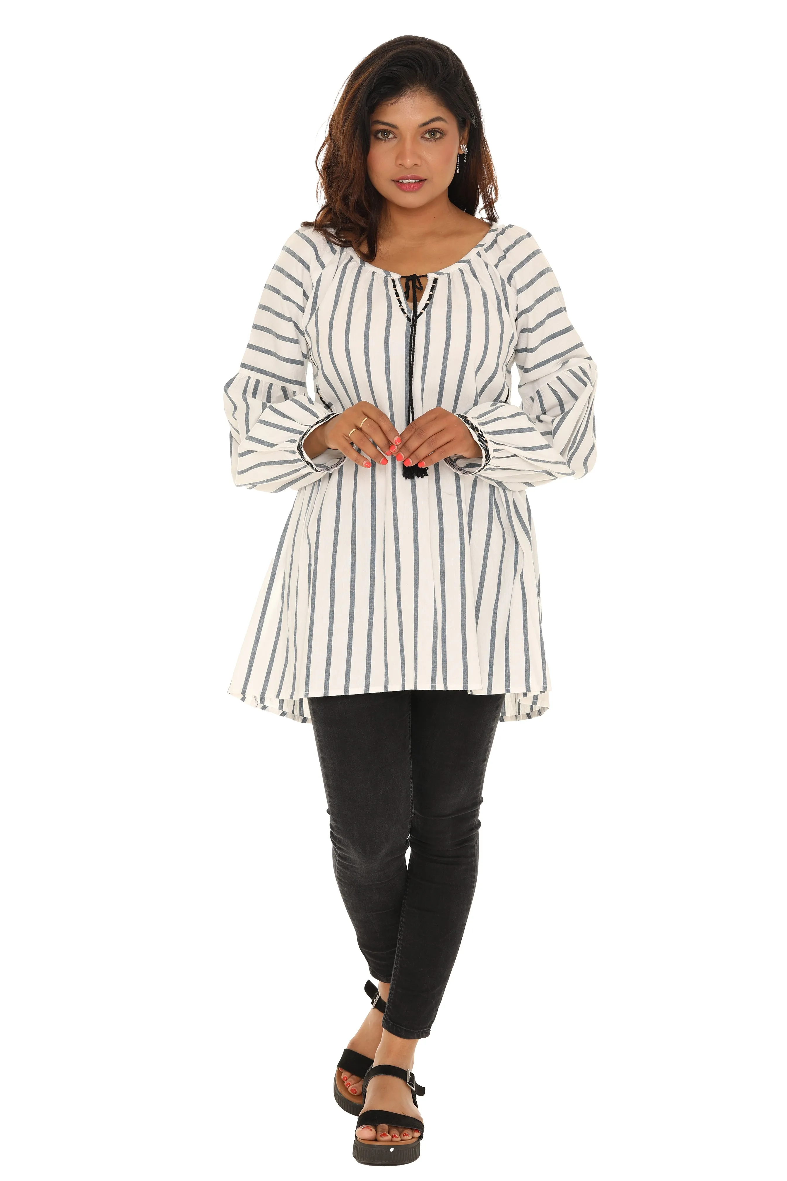 Long sleeve cotton Stripe Tunic