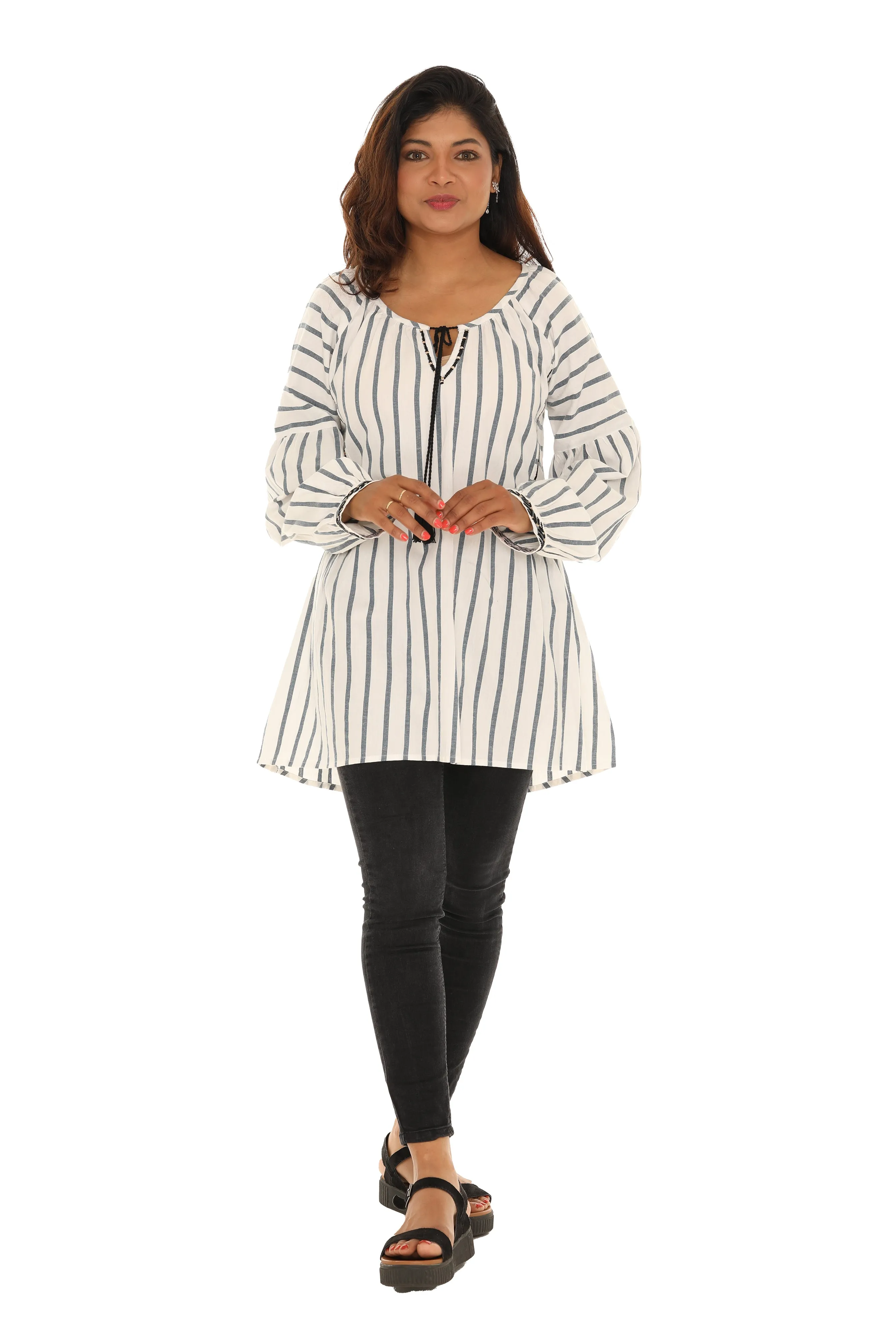 Long sleeve cotton Stripe Tunic