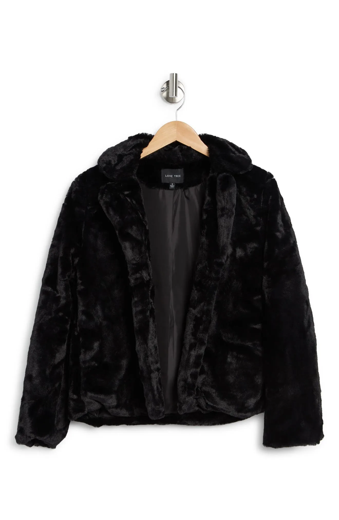 LOVE TREE Faux Fur Notch Collar Jacket